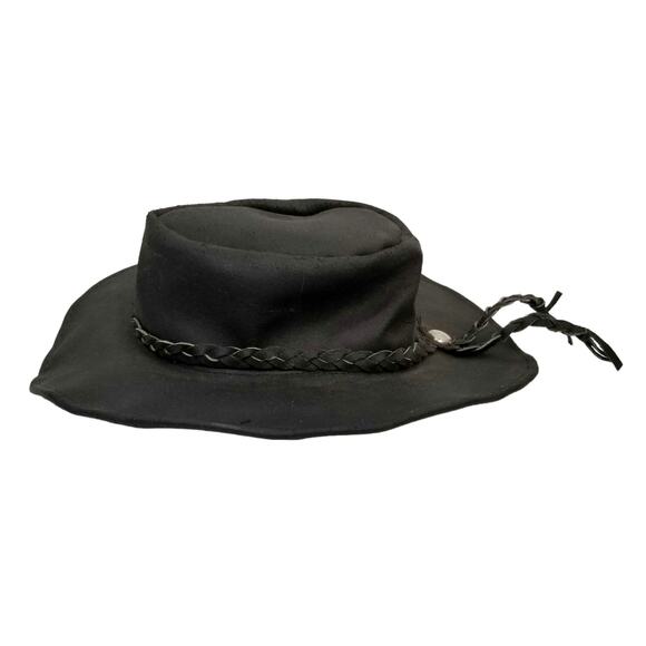 Vintage Leather Safari Western Cowboy Outback Wire Brim Hat Black Unisex Medium - Picture 1 of 7